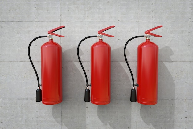 Group of fire extinguishers handing on wall