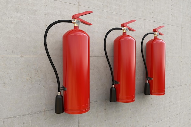 Group of fire extinguishers handing on wall