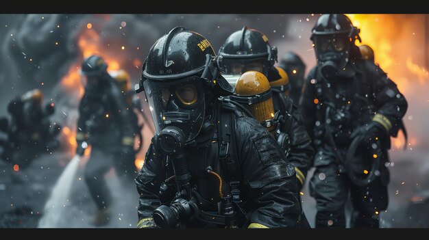 Photo group of firefighters standing together