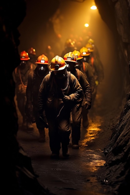 a group of firemen walking down a dark tunnel