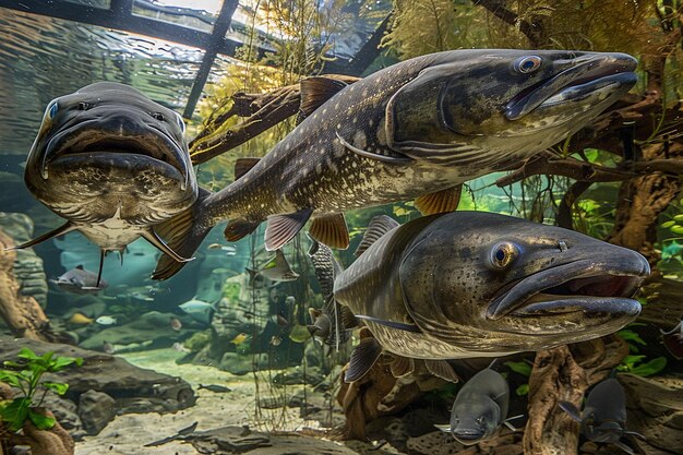 Photo a group of fish in an aquarium