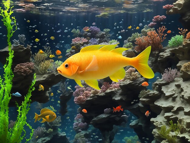 A group of fish swimming in an aquarium