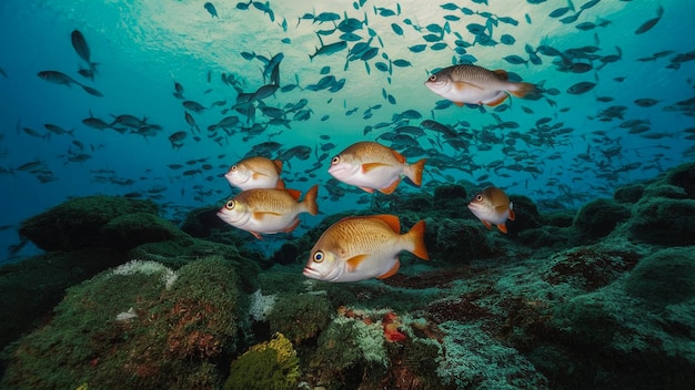 Photo a group of fish swimming in a coral reef