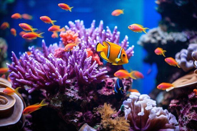 Photo a group of fish swimming in a tank