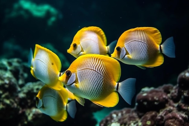 水槽の中を泳ぐ魚の群れ