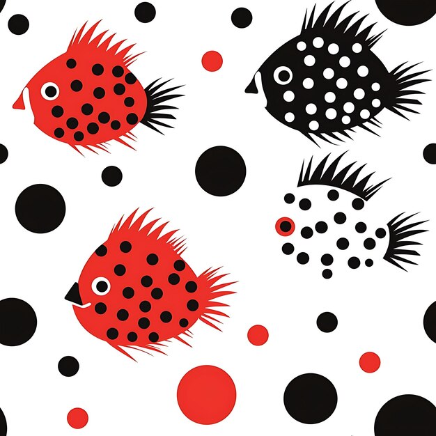 Photo a group of fish with black dots and red dots on a white background