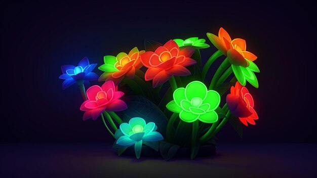 A group of flowers with lights Neon Color Generated Ai