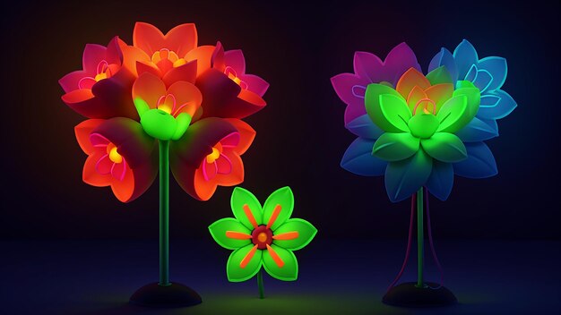 A group of flowers with lights Neon Color Generated Ai