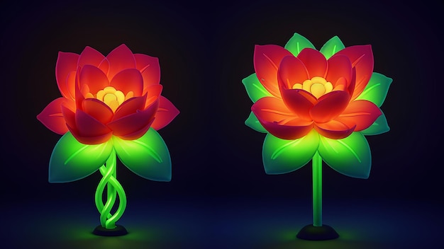 A group of flowers with lights Neon Color Generated Ai