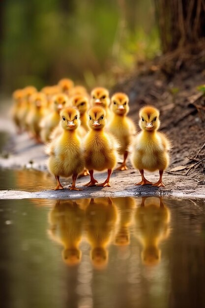 Group of fluffy ducklings