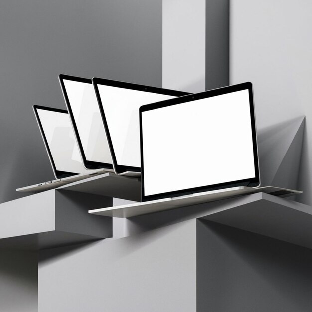 Photo a group of four white framed screens are on a staircase