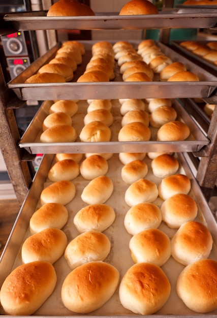 Group of fresh bread in bakery house