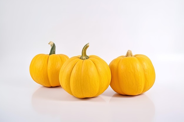 A group of fresh orange pumpkins is isolated on white background