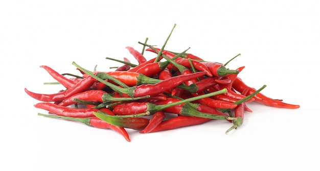 Group of fresh red chili on white background