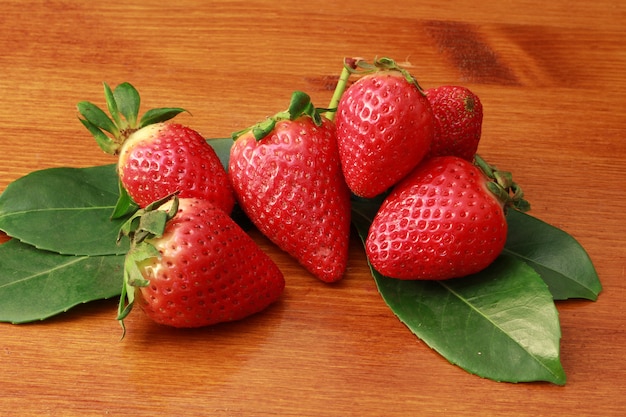 group of fresh strawberry with leaf