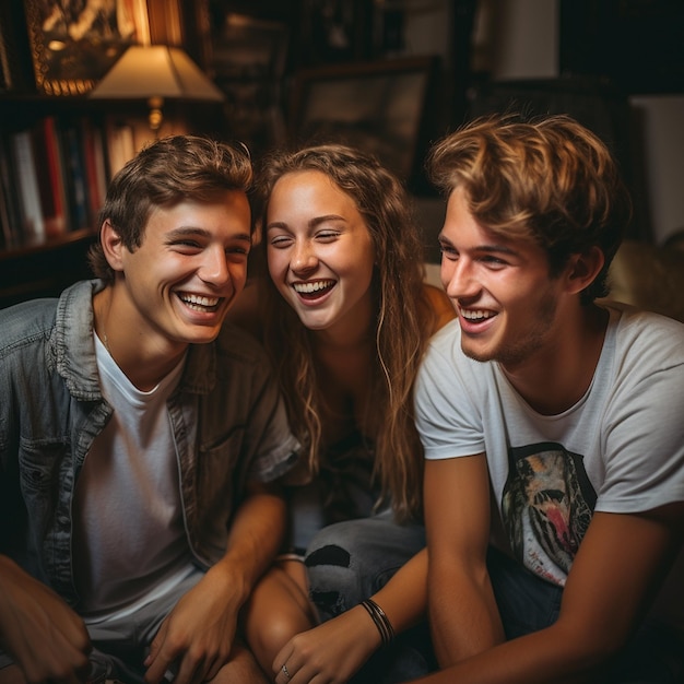 group of Friends about 20 years old sharing Happy Moment