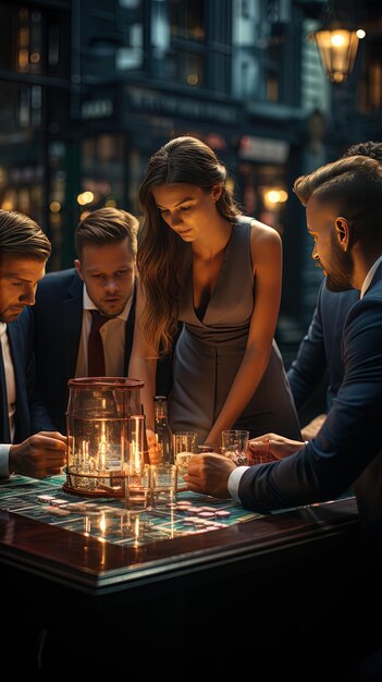 a group of friends are gathered around a table with a candle and a candle