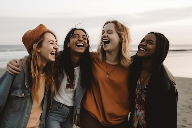 A group of friends are laughing and laughing together.