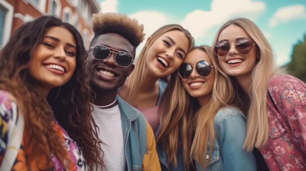 A group of friends are smiling and having fun.