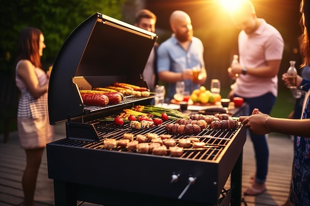 Group of friends barbecue outdoors