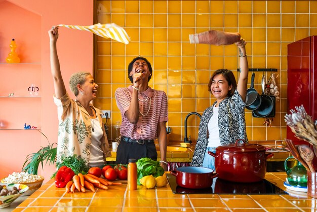 Photo group of friends bonding at home lgbtq and diversity concepts