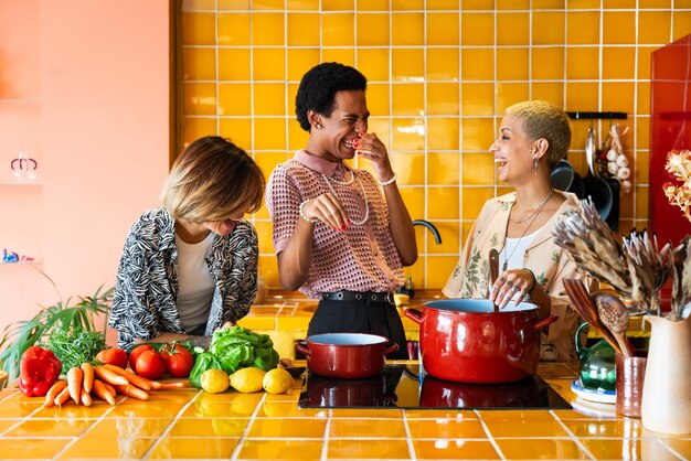 Photo group of friends bonding at home lgbtq and diversity concepts