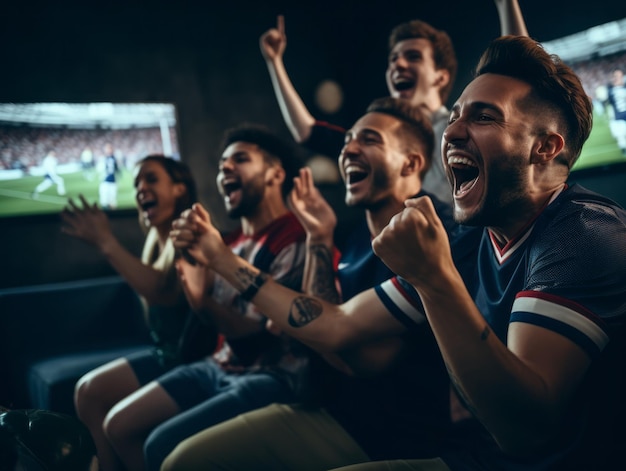 A Group of Friends Cheering Enthusiastically for their Favorite Soccer Team