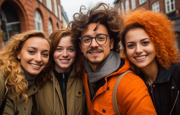 Photo group of friends in the city