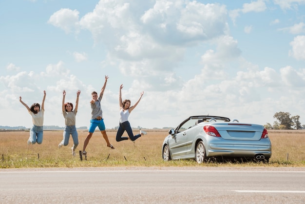 Group of friends doing a road trip