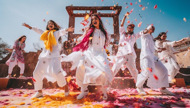 group of friends dressed in traditional white clothes