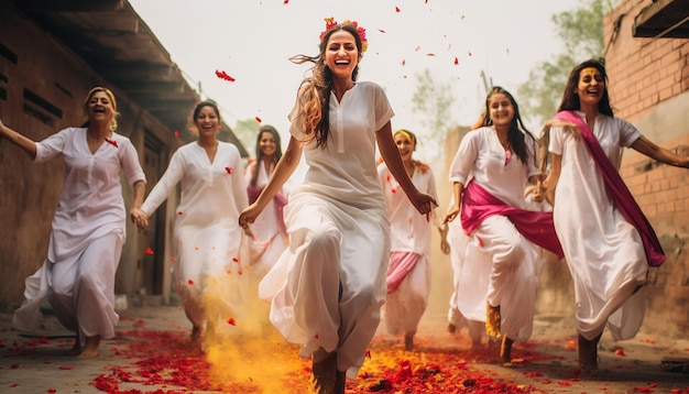 group of friends dressed in traditional white clothes