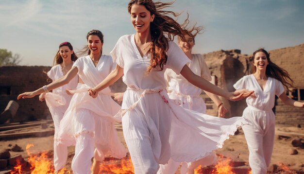 group of friends dressed in traditional white clothes