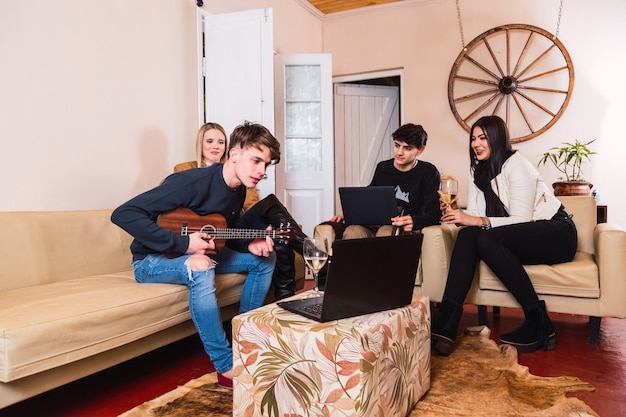 Group of friends enjoy in a country house