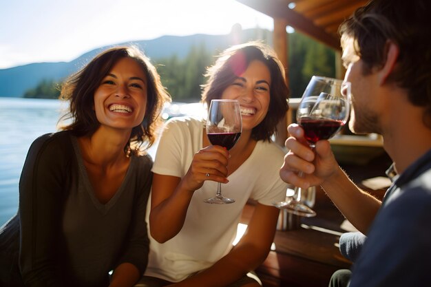 A group of friends enjoy wine