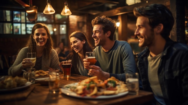 group of friends enjoying gourmet pub food