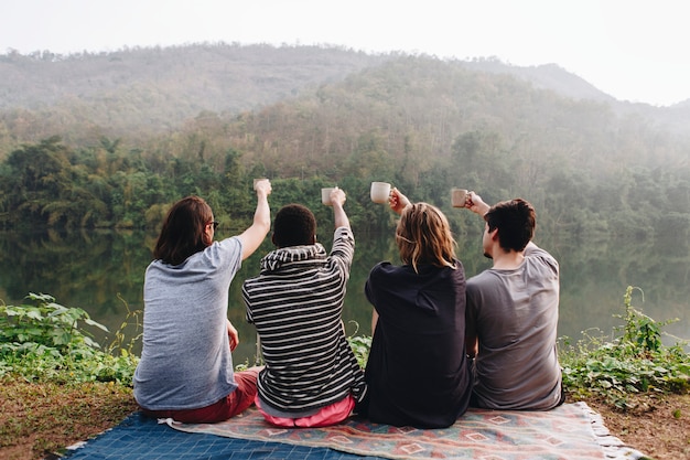 Group of friends enjoying the nature