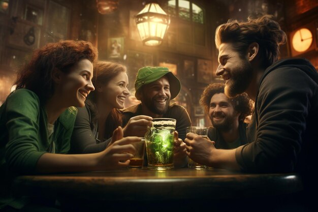 Photo a group of friends enjoying a pint of green beer a 00096 01