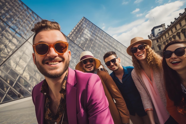 group of friends exploring the city with a guide in paris