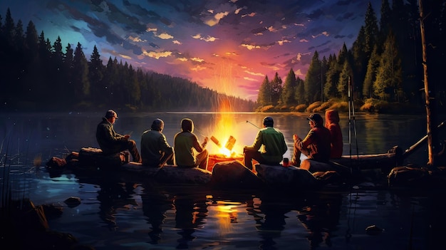 Group of friends gather to share their most memorable fishing tales From tales of the one that got away to unbelievable encounters Generated by AI