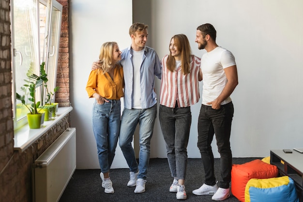 Group of friends gathering together