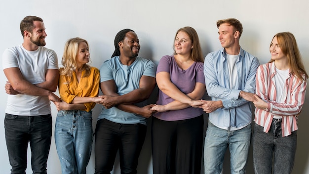 Group of friends gathering together