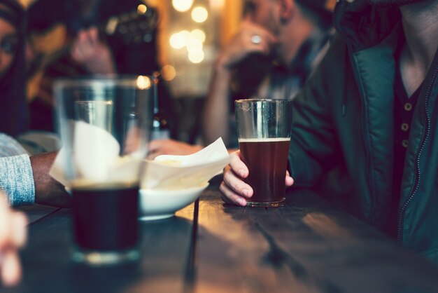 Group of friends hanging out at a bar