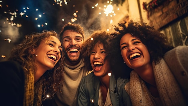 Photo a group of friends happily smiling and laughing enjoying each others company at a celebration