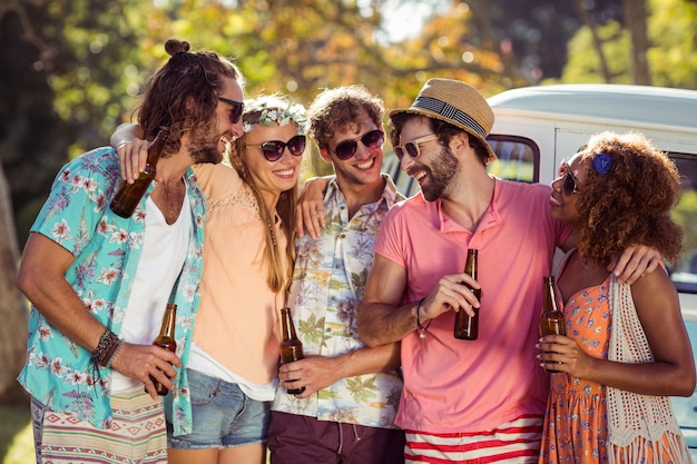 Group of friends having a beer together