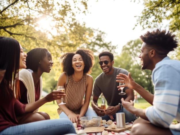 A group of friends having a picnic in the park Generative AI image