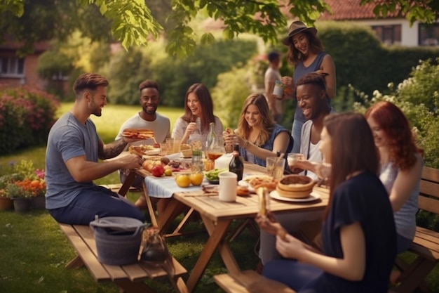 Group of friends having a picnic