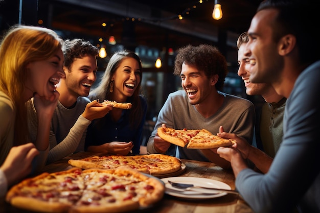 group of friends having pizza