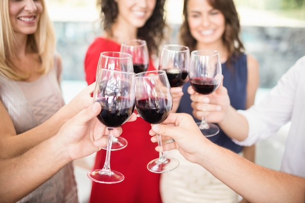 Group of friends having wine at the party