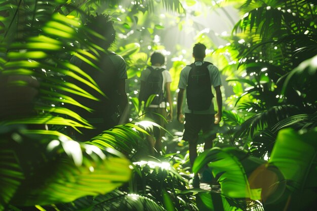 Photo a group of friends hiking through lush greenery oc