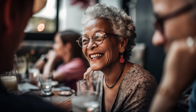 Group of friends laughing and drinking together generated by AI